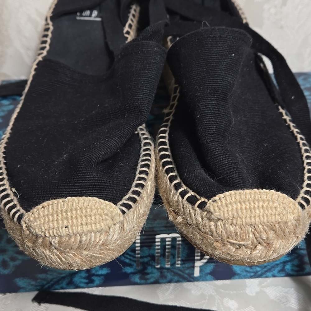 Impo Mai Tai Lace Up Black Espadrille Wedge Shoes with Woven Sole - Picture 5 of 8